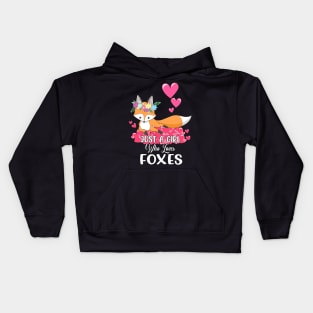 Just a Girl Who Loves Foxes Pink Cute Heart and Fox Kids Hoodie
